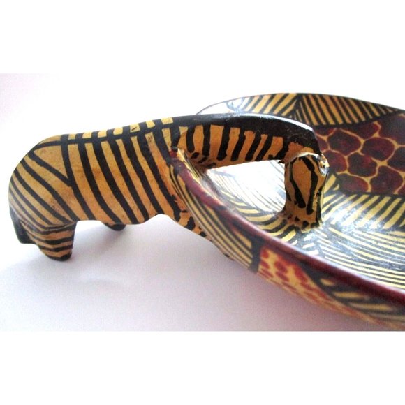 Hand Carved Hand Painted African Kenya Wood Giraffe Drinking From Bowl, Folk Art - Picture 5 of 16